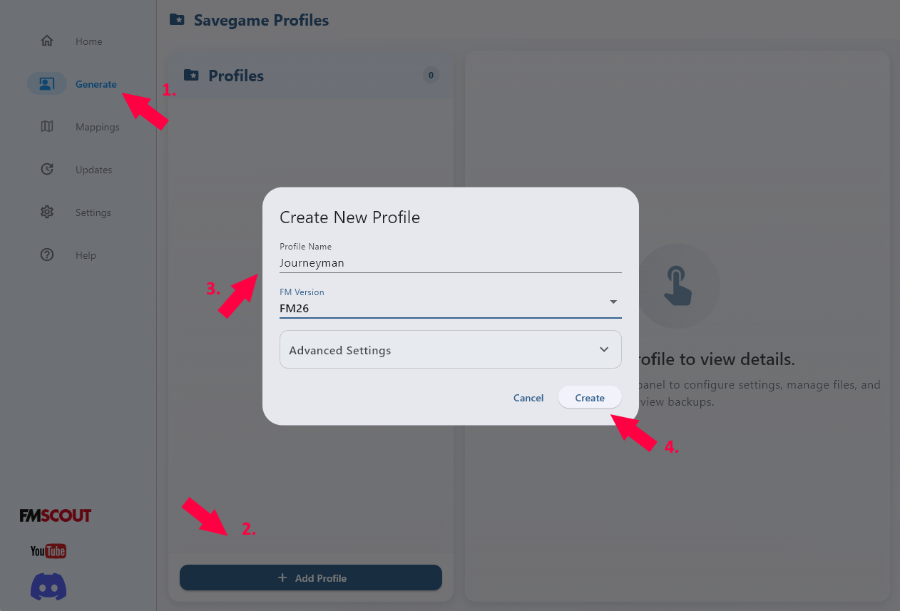 Create a new FM26 profile in NG_Regens Manager 26